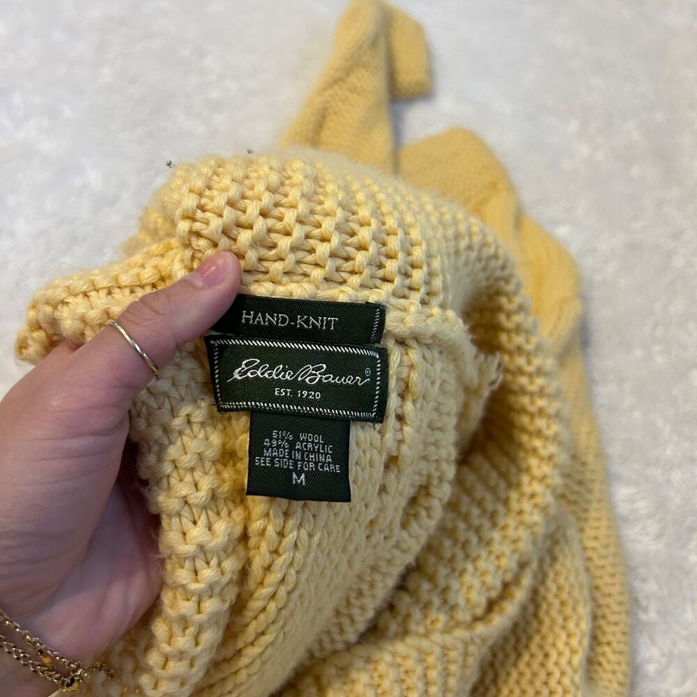 Eddie Bauer Hand Knit Wool Cable Knit Cardigan Women M Yellow Grandma Cottage - Picture 5 of 5